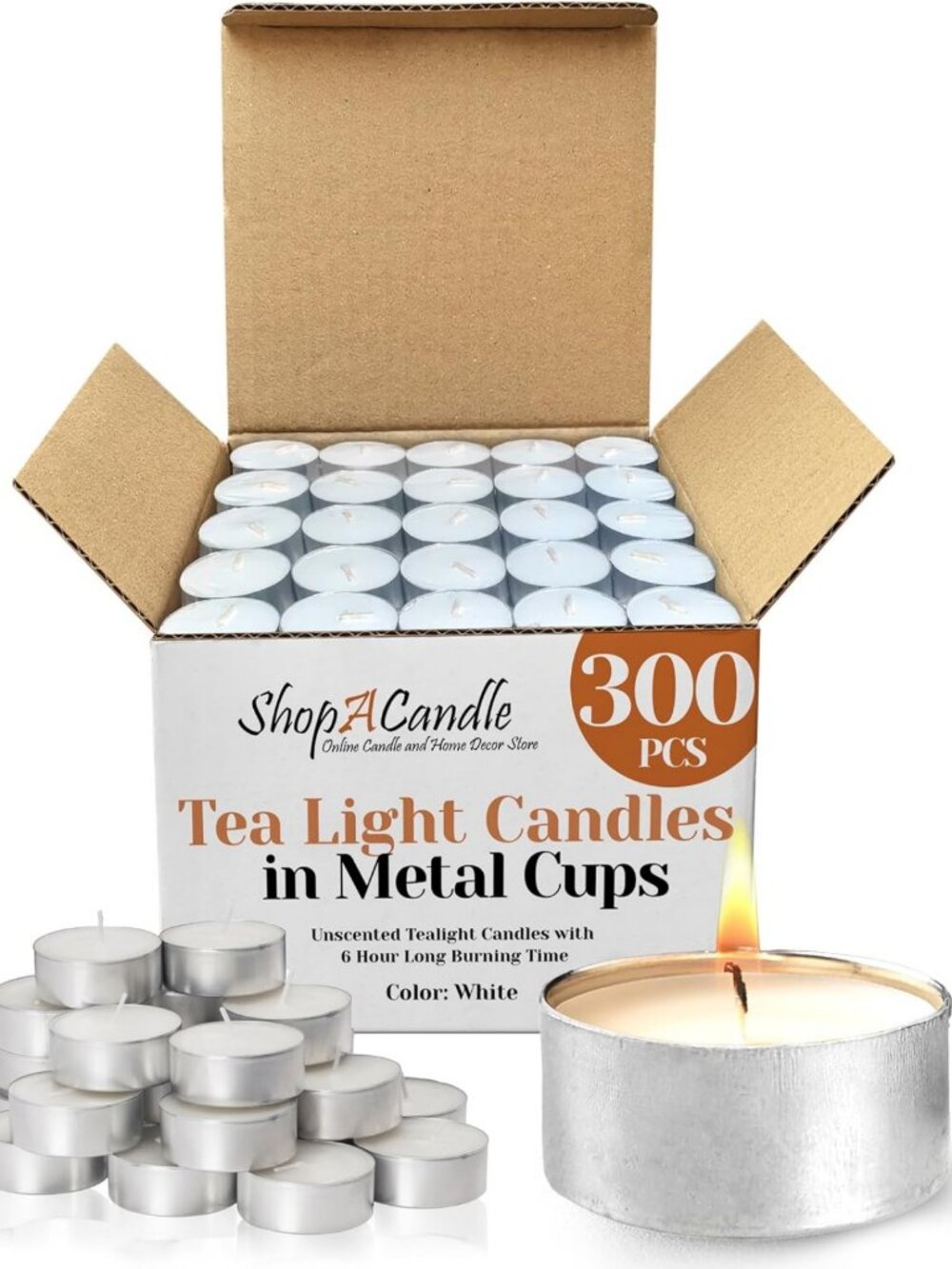300 Pack Unscented Tealight Candles in Metal Cups - 6 Hour Burn Time for Events